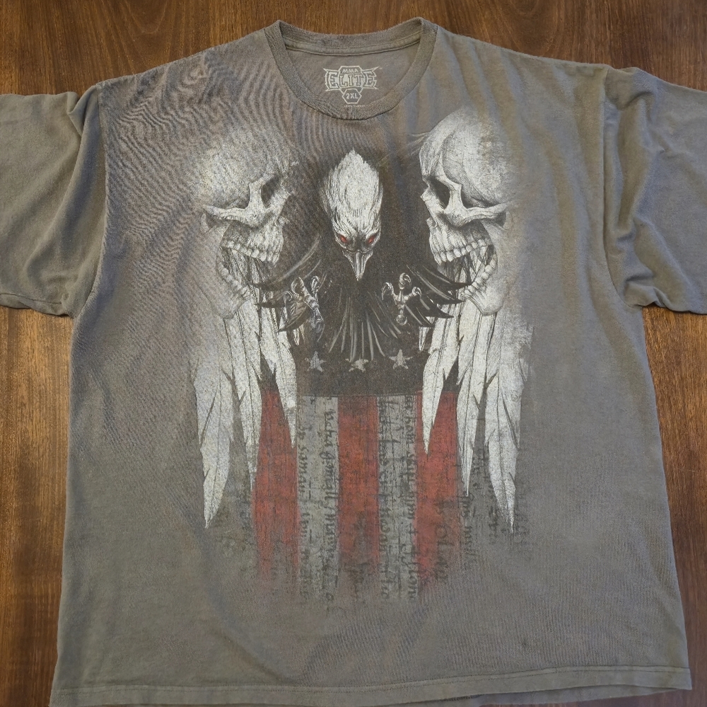 MMA Elite Y2K Skull Eagle US Flag Graphic T-Shirt Size 2XL‎